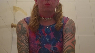 Sissy slut in dress rides dildo