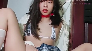 Asian Sissy Schoolgirl slave deepthroat in chastity