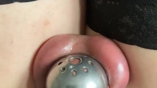 Crossdresser cumming in chastity
