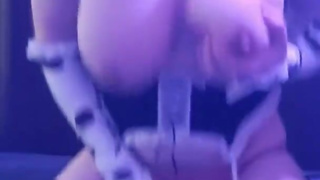 Sissy cow has fun with her big blue dildo, fucks it in every position