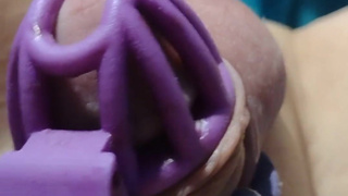 Trains girl in chastity can't help using her machine