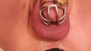 OCfemboy Anal Quickie Video - Caged and Riding Mr Hankey's XXXcalibur Large on Fucking Machine