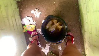 Sissy piggy has to use outside shed as its only toilet angel Scarlett black