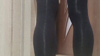 Sissy is wearing a skirt and stockings