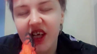 Sissy femboy twink gags on bad dragon