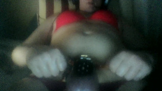 Sissy grinds on vibrator while wearing flat chastity cage