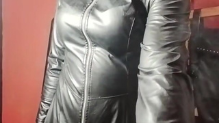 sissy cant open chastity cage latex mask and gloves leather