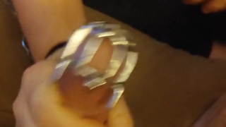 Ruined orgasm handjob for chastity slave... Mistress E drains lots of cum from his little dick