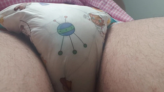 Caged Sissy Pissing and Cumming in her adult diapers