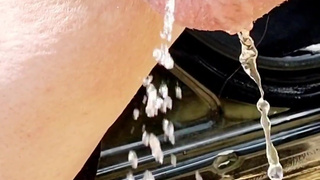 Pee Desperation Sissy Femboy Peeing in Chastity on the Side of the Road!