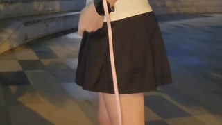 Chasity and anal string while walking my cat