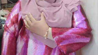 Hijab Crossdressing in Red Satin