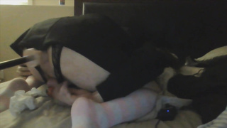 Sissy in chastity playing with fuck machine