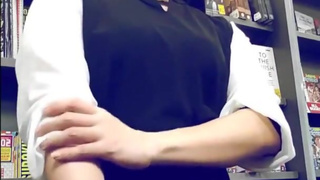 Sissy slave dare to flash Chastity cage in store