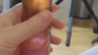 Riding Lady Selina's 10" cock in chastity