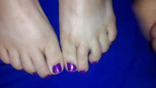 Part 7 of 10, Bbw releasing hubby, cum on my purple toes for the last time before being caged up