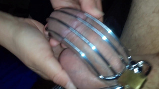BBW Teasingly Caresses Hubby's Painfully Throbbing Caged Cock