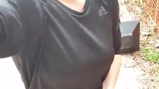 crossdresser quick flashing chastity cage outdoors