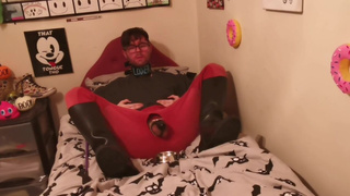 riding boot loser in chastity spanks itself and has a nipple rubbing ruined orgasm