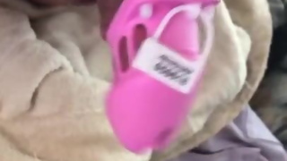 Sissy Shemale tranny slut athletic hot babe in her cute pink little chastity cage