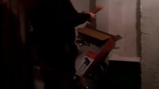 sissy in chastity suck and fuck dildo in dungeon