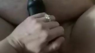 Pegging husbands ass in chastity cage