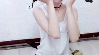 ABM019 Beauty femboy become horny worker 国产人妖女装大佬艾爷女工发情-口枷贞操锁