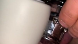 Vibrating his chastity cage until he cums on my pussy Part 2