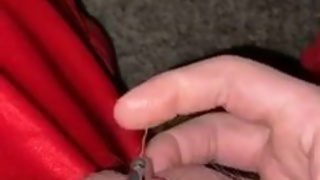 Rubbing his Tiny Caged Dick