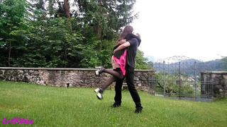 Very horny wife first time in chastity belt (outside, outdoors, nature)