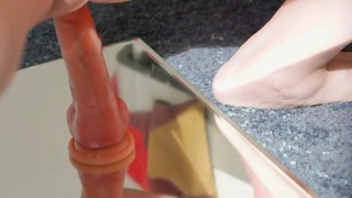 Multiple orgasm ???? Pounding dildo on a mirror and masturbating with clit vibrator