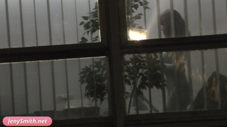 Rehearsals pt1. Jeny Smith in tansparent suit with high heels.