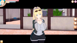 [Hentai 3d Game Koikatsu! ]Rubbing the boobs of a blonde big breasts returnee. (Anime 3DCG video)