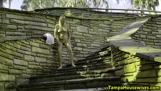 Showing Off Her Tits and Shaved Cunt In Public