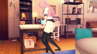 Gamer Girl Forgets to Turn off the Stream Masturbates on the table [3d hentai]