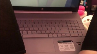 tiktok girl uses pink toy while watching porn / hentai