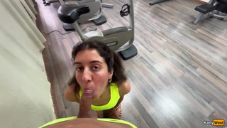 Risky sex in the gym with hot cum swallowing