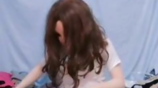 Kasnicole 002V Kigurumi Office Lady take off black and on grey pantyhose vibrate masturbate on pussy