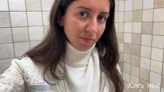 Real porn casting in a mall public toilet