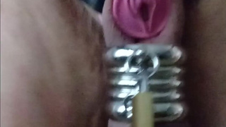 tight chastity red belt metal rings with lock