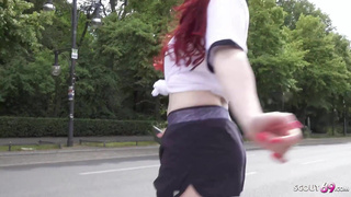GERMAN SCOUT - Redhead Football Fan Mia May Pickup for Public Anal Fuck at Public Viewing