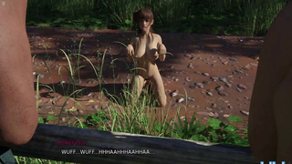 NERDY EXHIBITIONIST HORNY SLUT PLAYING A PET FOR AN OLD FARMER