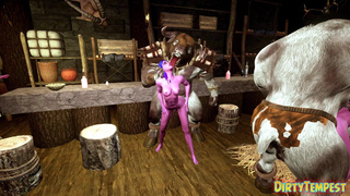 Warcraft, minotaurs fuck night elves hard at the tavern