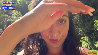 Crazy CUMWALK on Public Waterfall Full of People Blowjob in Public Toilet