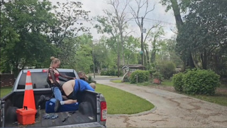 Public pegging husband's ass