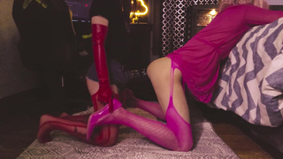 Crossdresser gets pegged with BBC strapon.