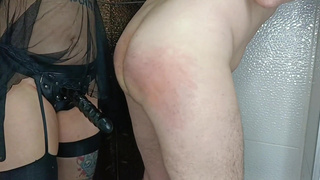 The morning begins not with a shower, but with a strap-on in your ass!