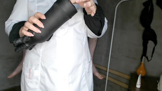 Chubby nurse instructing patient (handmade vagina for masturbation)