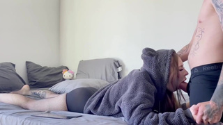 Fucked Hot Stepsister In Fluffy Sweater, Footjob, Deepthroat, Cum On Face