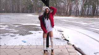 Horny girl by the road with an extreme orgasm